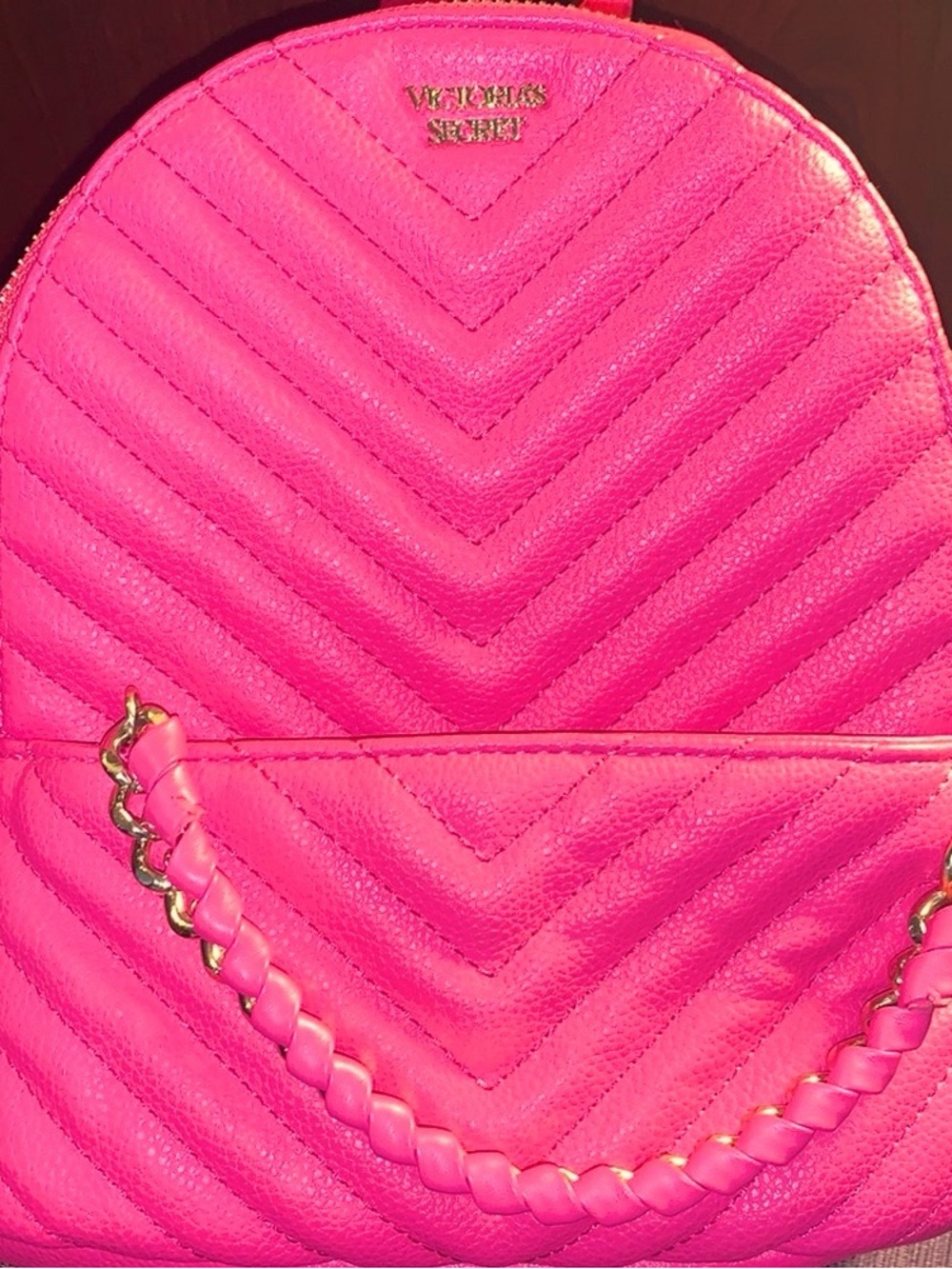 Victoria's Secret Neon Pink Quilted Backpack with Chain Accent: Vintage Y2K